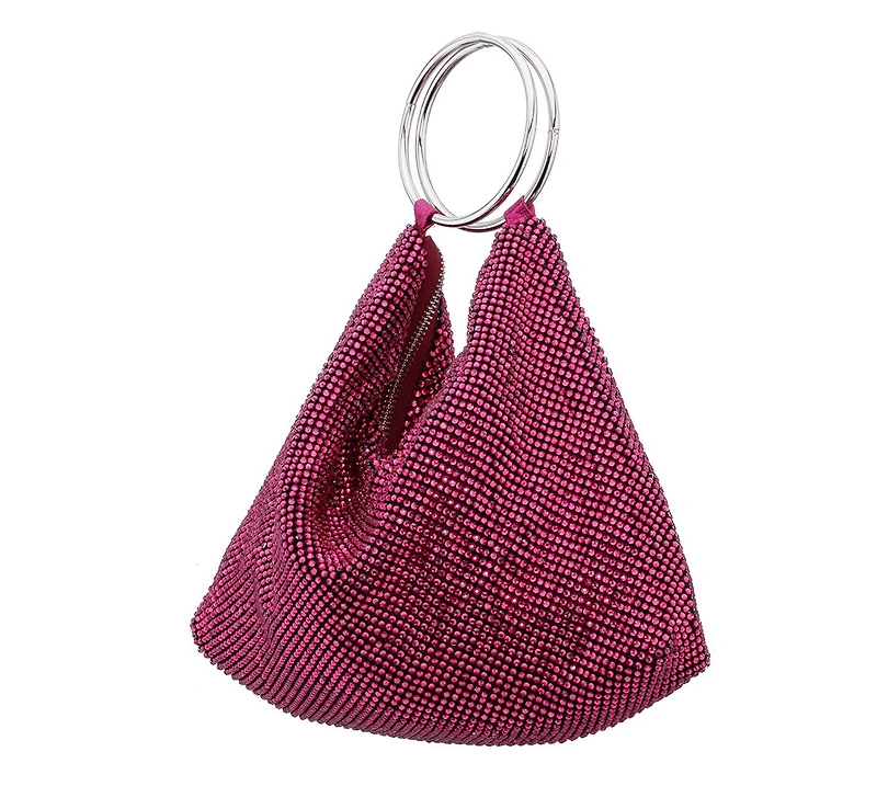 Nina Women's Glass Crystal Mesh Double Ring Handle Pouch Bag