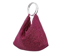 Nina Women's Glass Crystal Mesh Double Ring Handle Pouch Bag
