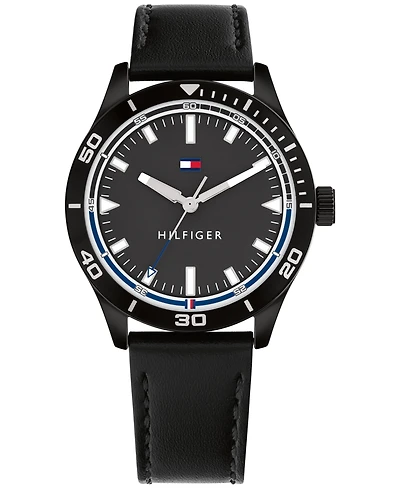 Tommy Hilfiger Men's Black Leather Strap Watch 38mm