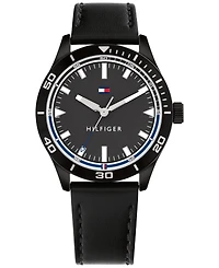 Tommy Hilfiger Men's Black Leather Strap Watch 38mm