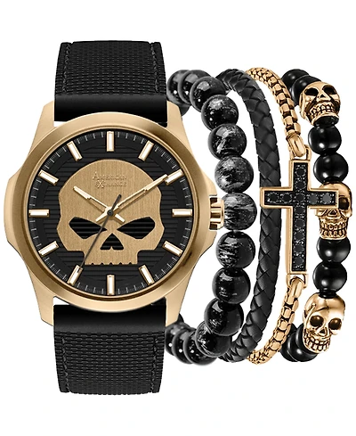 American Exchange Men's Black Silicone Strap Watch 47mm Gift Set