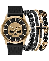 American Exchange Men's Black Silicone Strap Watch 47mm Gift Set