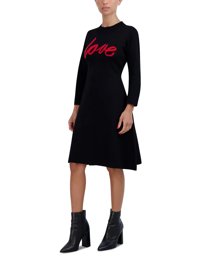 Robbie Bee Petite Crewneck Long-Sleeve Love A-Line Dress