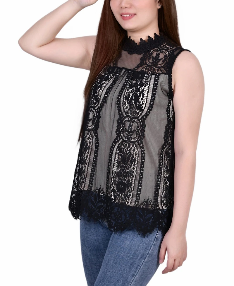 Ny Collection Mock-Neck Lace Top
