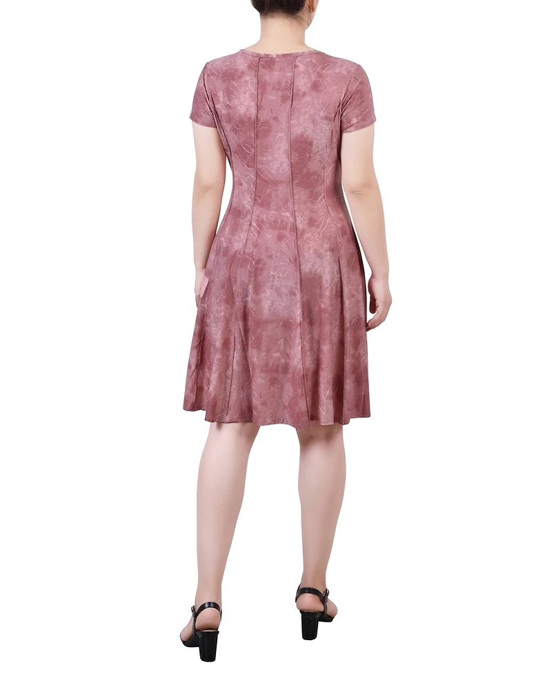 Ny Collection Women's Short Sleeve Jacquard Knit Seamed Dress