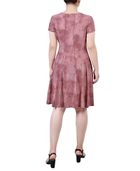 Ny Collection Women's Short Sleeve Jacquard Knit Seamed Dress