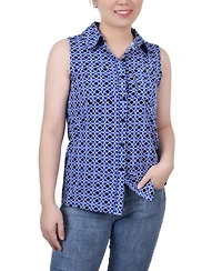 Ny Collection Women's Petite Sleeveless Notch Collar Button Front Blouse