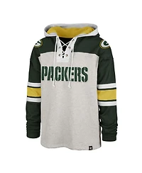 Men's '47 Gray Green Bay Packers Gridiron Lace-Up Pullover Hoodie