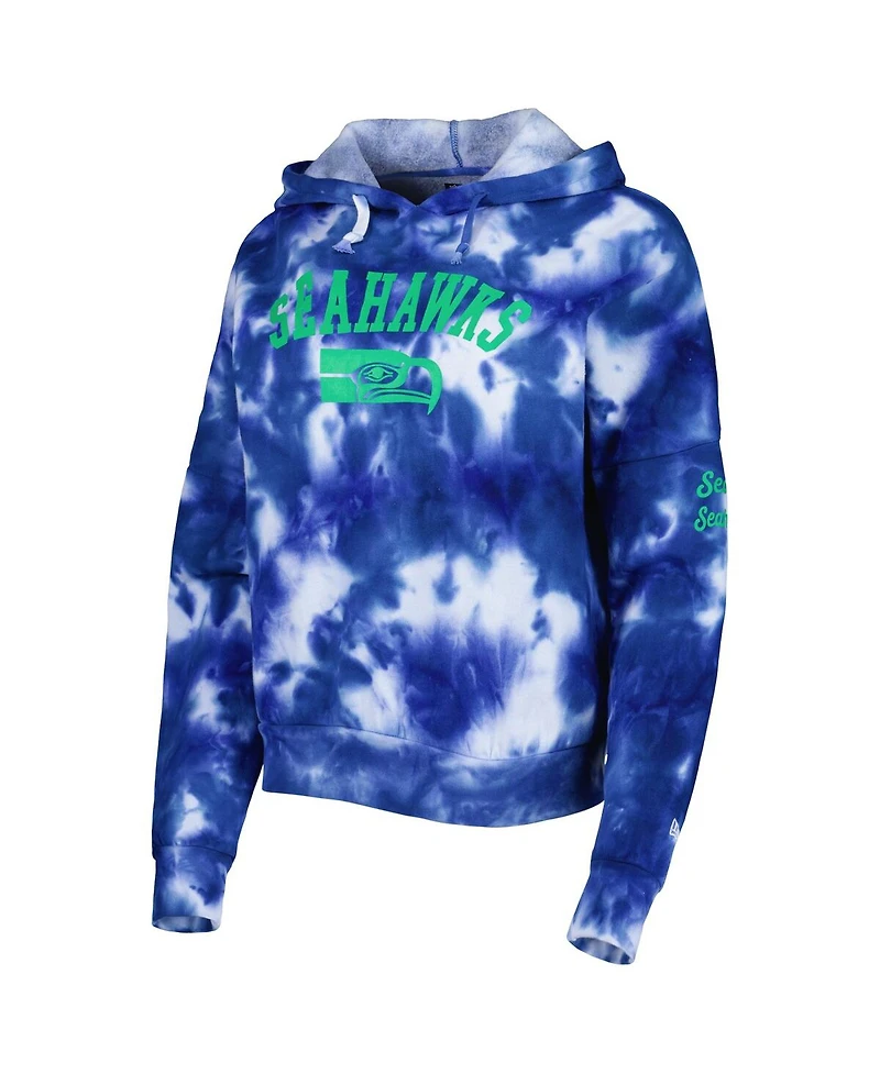 Women's New Era Royal Seattle Seahawks Cloud Dye Fleece Pullover Hoodie