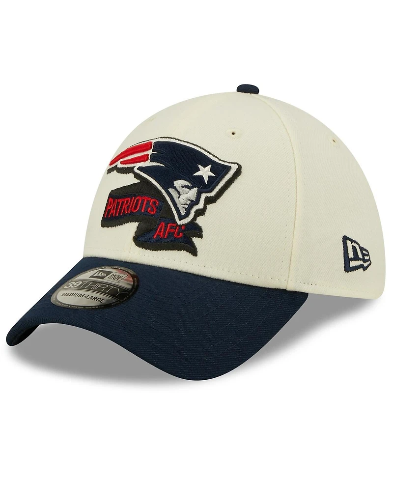 Men's New Era Cream, Navy New England Patriots 2022 Sideline 39THIRTY 2-Tone Flex Hat