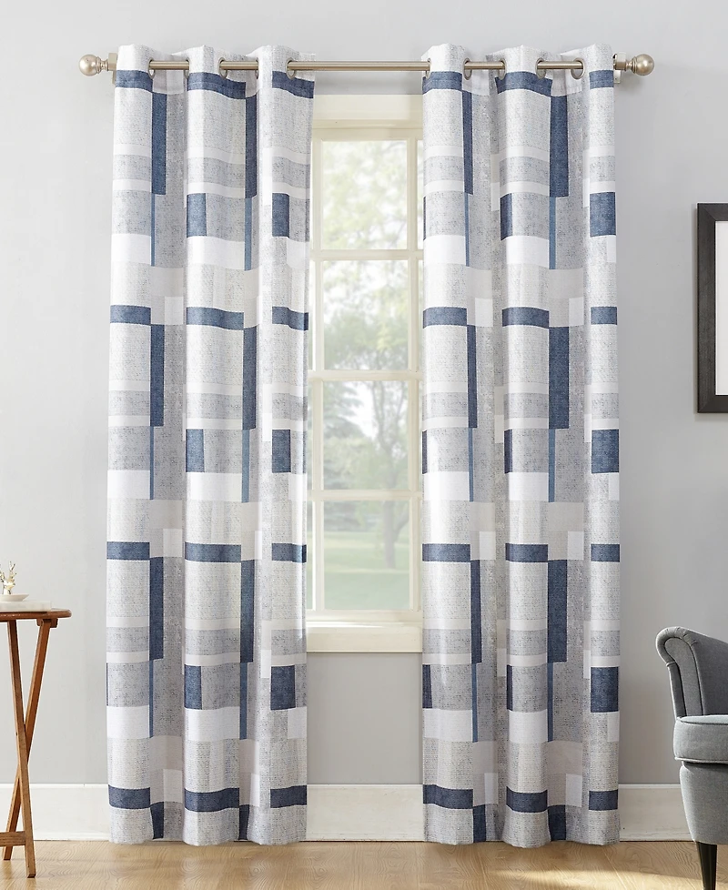 Valerie Blockade Geometric Blocks Semi-Sheer Grommet Curtain Panel