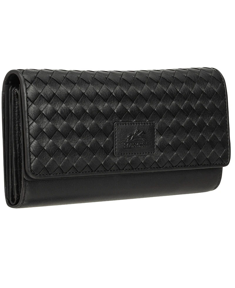 Mancini Women's Basket Weave Collection Rfid Secure Quadruple Fold Wallet