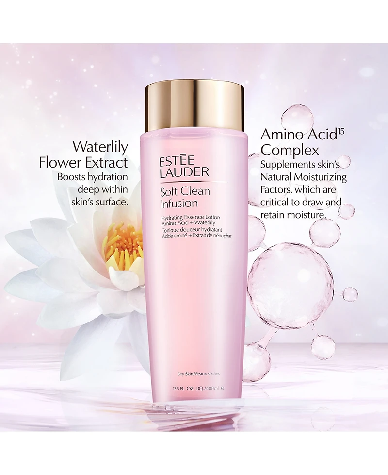 Soft Clean Infusion Hydrating Skin Essence Face Lotion Toner with Amino Acid + Waterlily, 13.5 fl oz.