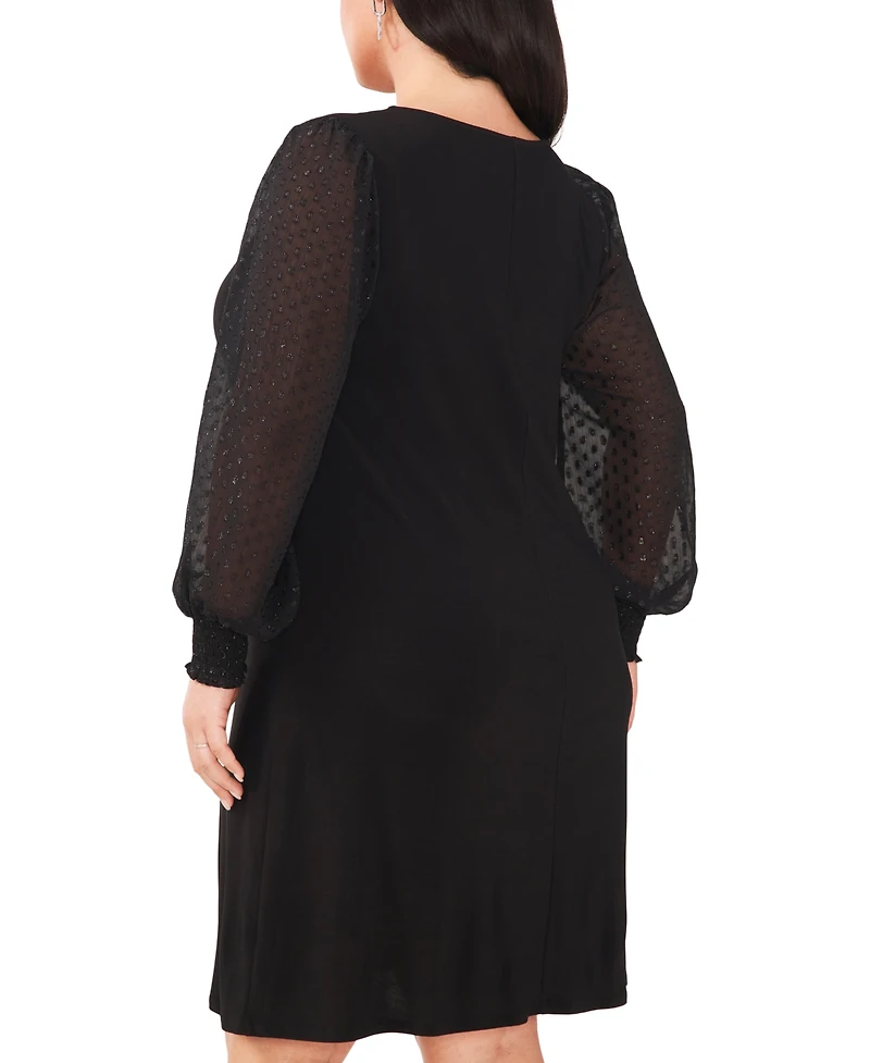 Msk Plus Round-Neck Illusion-Sleeve Shift Dress