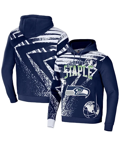 Men's Nfl X Staple Navy Seattle Seahawks Team Slogan All Over Print Pullover Hoodie