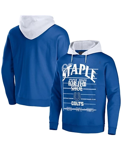 Men's Nfl X Staple Blue Indianapolis Colts Oversized Gridiron Vintage-Like Wash Pullover Hoodie