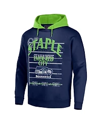 Men's Nfl X Staple Navy Seattle Seahawks Oversized Gridiron Vintage-Like Wash Pullover Hoodie