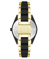 Anne Klein Women's Three-Hand Quartz Gold-Tone and Black Solar Oceanwork Plastic Bracelet Watch, 38.5mm