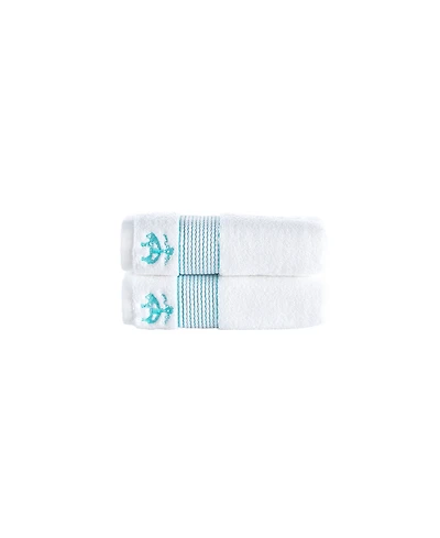 Brooks Brothers Rope Stripe Border 2 Piece Turkish Cotton Hand Towel Set