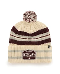 Men's '47 Natural Texas A&M Aggies Hone Patch Cuffed Knit Hat with Pom
