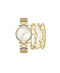 Jones New York Women's Shiny Gold-Tone Metal Bracelet Watch 36mm Gift Set