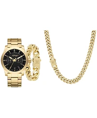 Ed Hardy Men's Shiny Gold-Tone Metal Bracelet Watch 46mm Gift Set