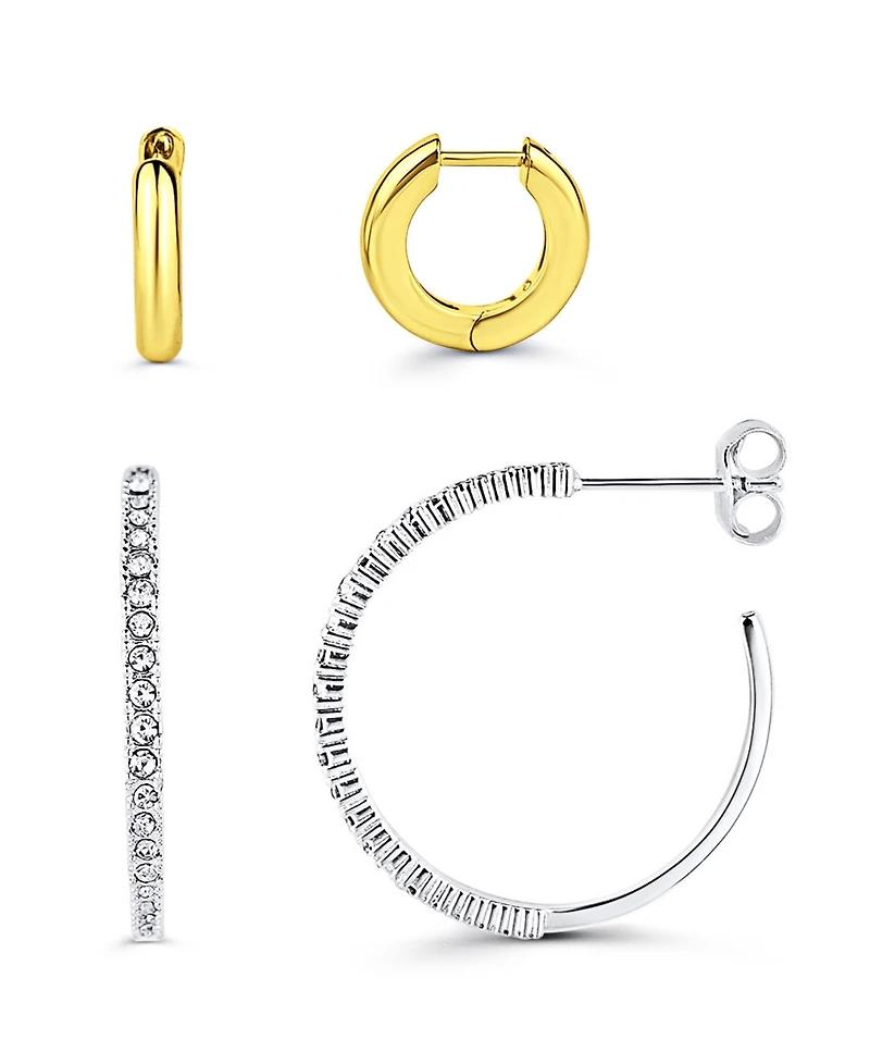 And Now This Duo Huggie Hoop and Pave Crystal Hoop Set of 2