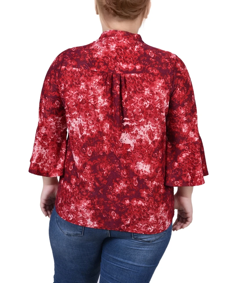 Ny Collection Plus 3/4 Sleeve Overlapped Bell Y-Neck Top