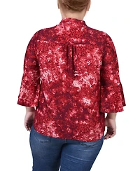 Ny Collection Plus 3/4 Sleeve Overlapped Bell Y-Neck Top