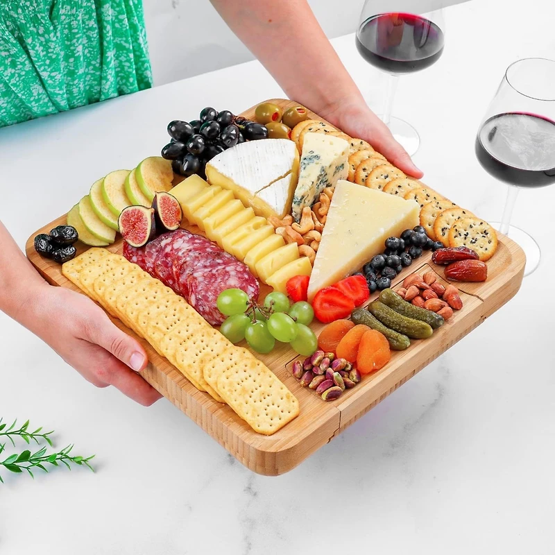 Zulay Kitchen Wooden Bamboo Cheese Board Party Set