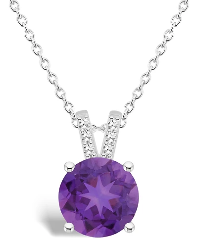 Macy's Women's Amethyst (1-/ ct.t.w.) and Diamond Accent Pendant Necklace in Sterling Silver