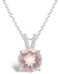 Macy's Women's Rose Quartz (1-3/ ct.t.w.) and Diamond Accent Pendant Necklace in Sterling Silver