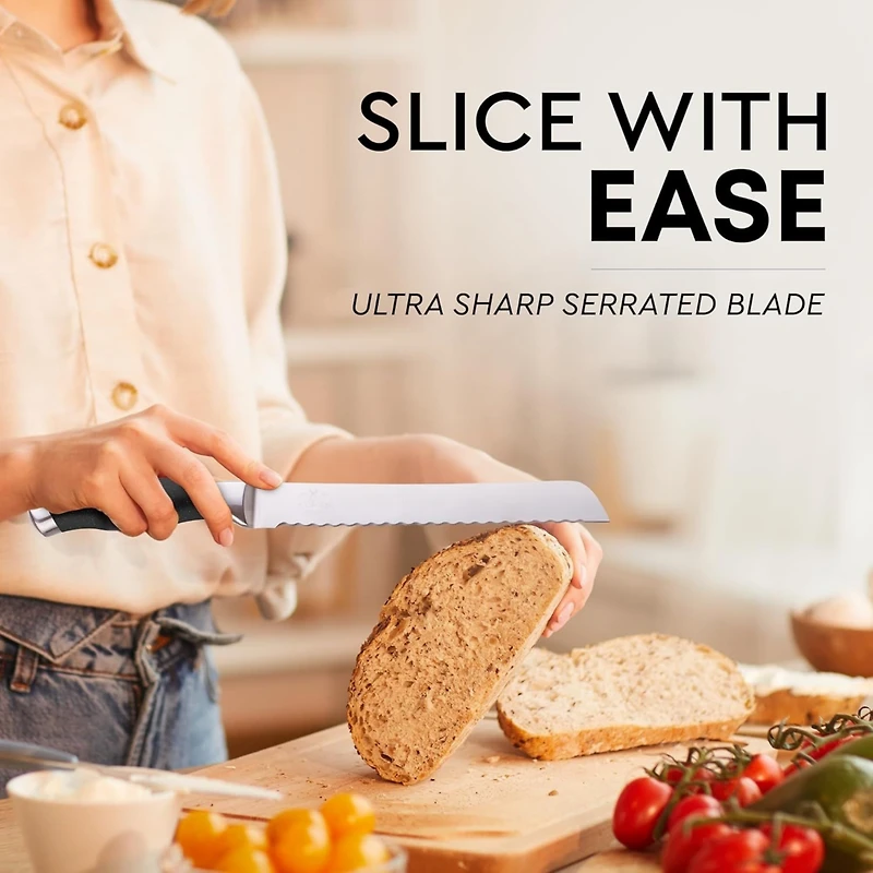 Zulay Kitchen Serrated Bread Knife - Stainless Steel for Homemade Bread, Cake, Bagel