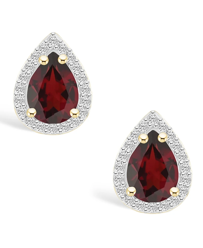 Garnet (1-3/4 ct. t.w.) and Lab Grown Sapphire (1/5 ct. t.w.) Halo Studs in 10K Yellow Gold