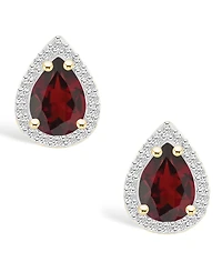 Garnet (1-3/4 ct. t.w.) and Lab Grown Sapphire (1/5 ct. t.w.) Halo Studs in 10K Yellow Gold