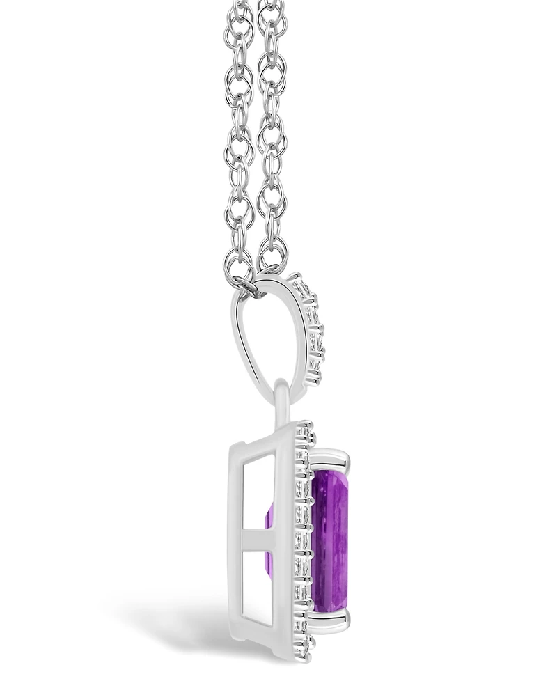 Macy's Amethyst (1-3/5 ct. t.w.) and Lab Grown White Sapphire (1/5 ct. t.w.) Halo Pendant Necklace in 10K White Gold
