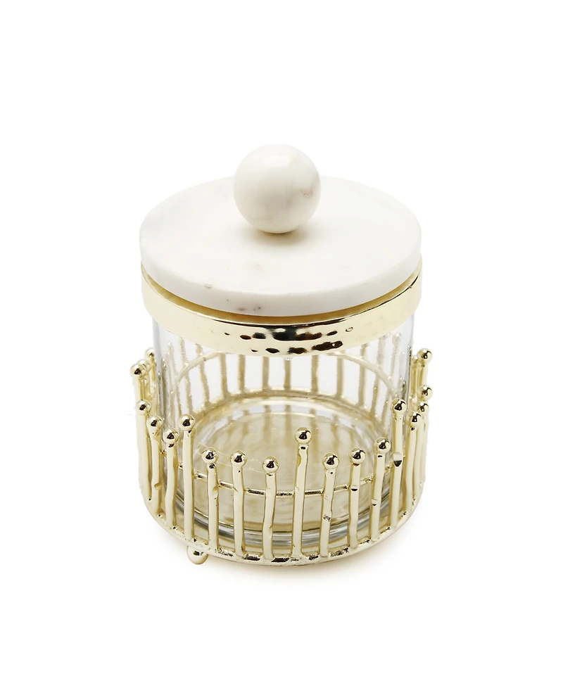 Classic Touch Small Canister with Straight Cut Design and Marble Lid Set, 2 Piece