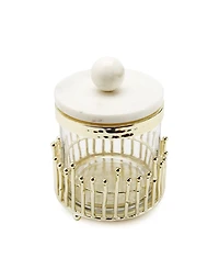 Classic Touch Small Canister with Straight Cut Design and Marble Lid Set, 2 Piece