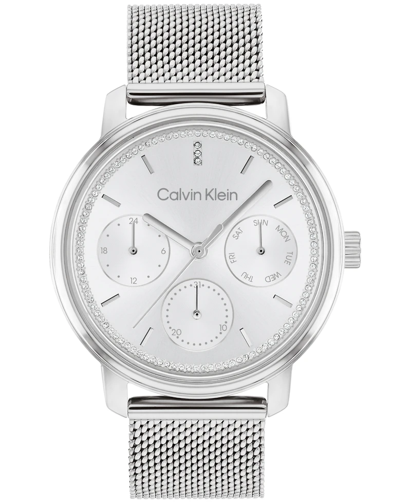 Calvin Klein Women's Silver-Tone Stainless Steel Mesh Bracelet Watch 34mm