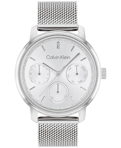 Calvin Klein Women's Silver-Tone Stainless Steel Mesh Bracelet Watch 34mm