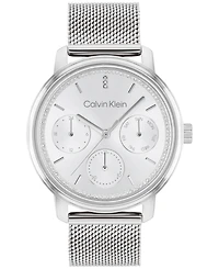 Calvin Klein Women's Silver-Tone Stainless Steel Mesh Bracelet Watch 34mm