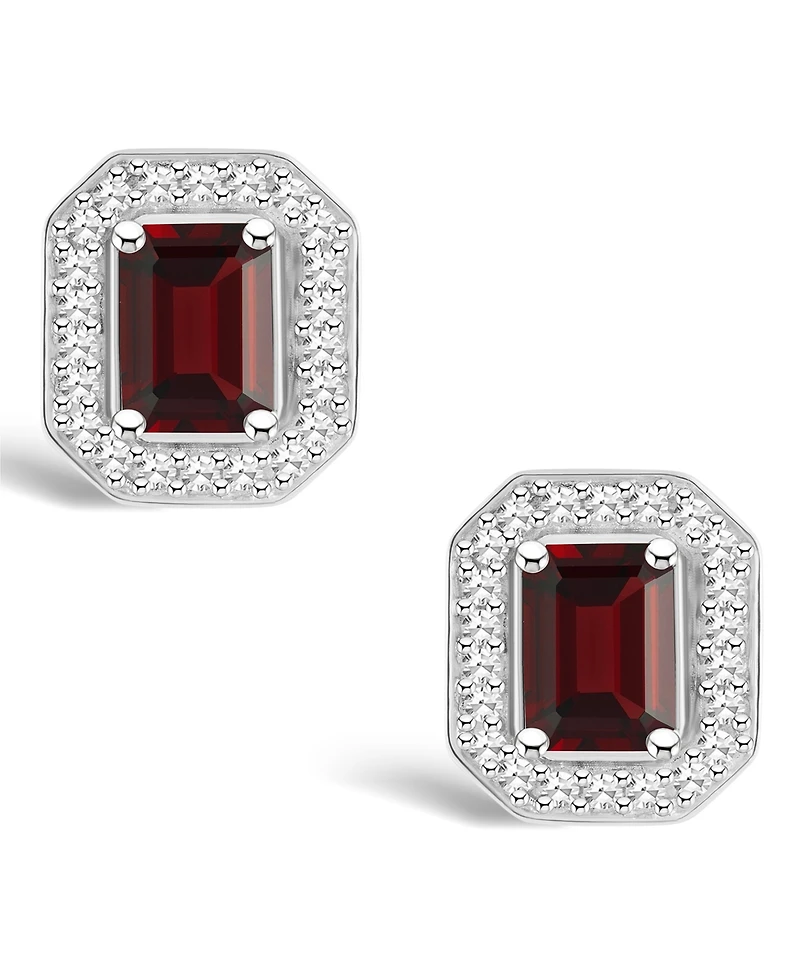 Macy's Garnet (1-2/5 ct. t.w.) and Diamond (1/5 ct. t.w.) Halo Studs in Sterling Silver