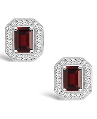 Macy's Garnet (1-2/5 ct. t.w.) and Diamond (1/5 ct. t.w.) Halo Studs in Sterling Silver