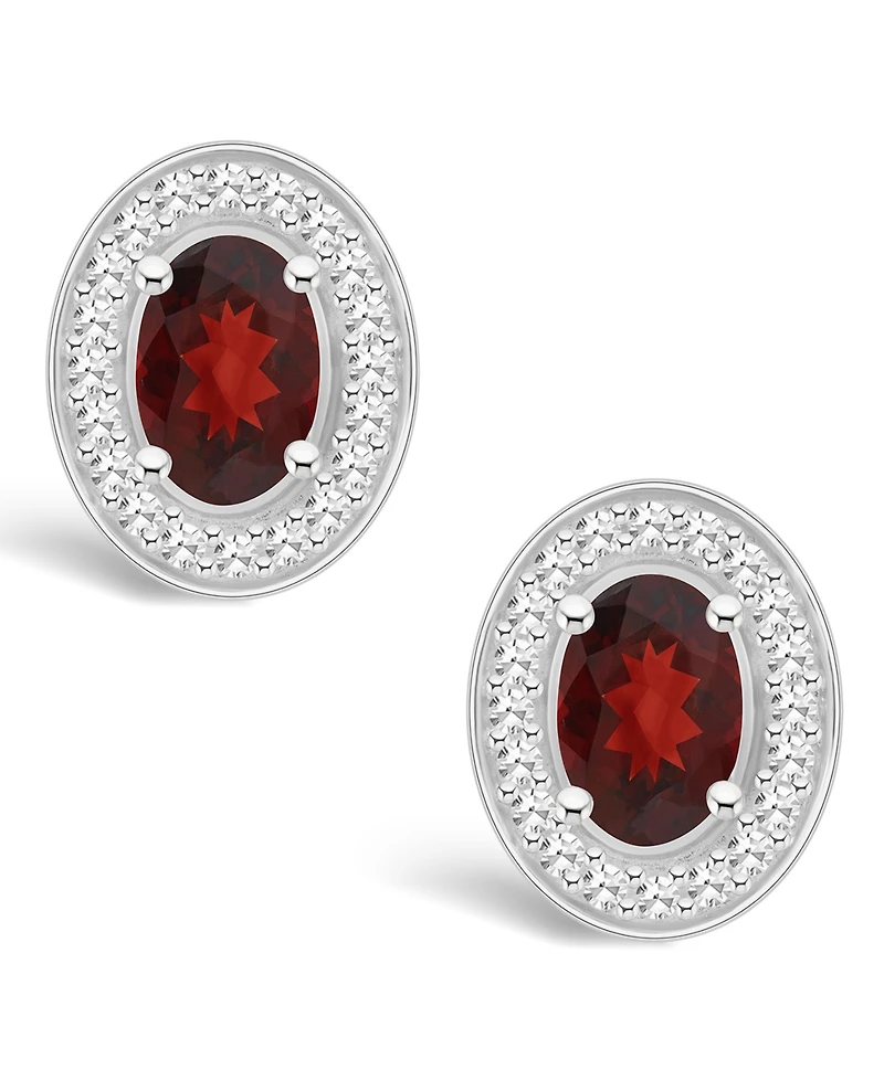 Macy's Garnet (1-1/6 ct. t.w.) and Diamond (1/5 ct. t.w.) Halo Studs in Sterling Silver