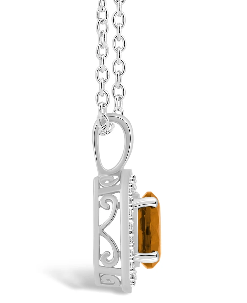 Macy's Citrine (1-1/4 ct. t.w.) and Diamond (1/8 ct. t.w.) Halo Pendant Necklace in Sterling Silver
