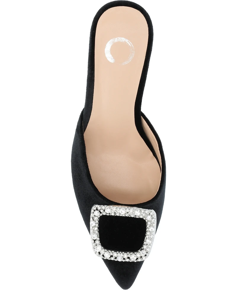 Journee Collection Women's Rishie Ornamented Kitten Heel Velvet Slip On Pumps