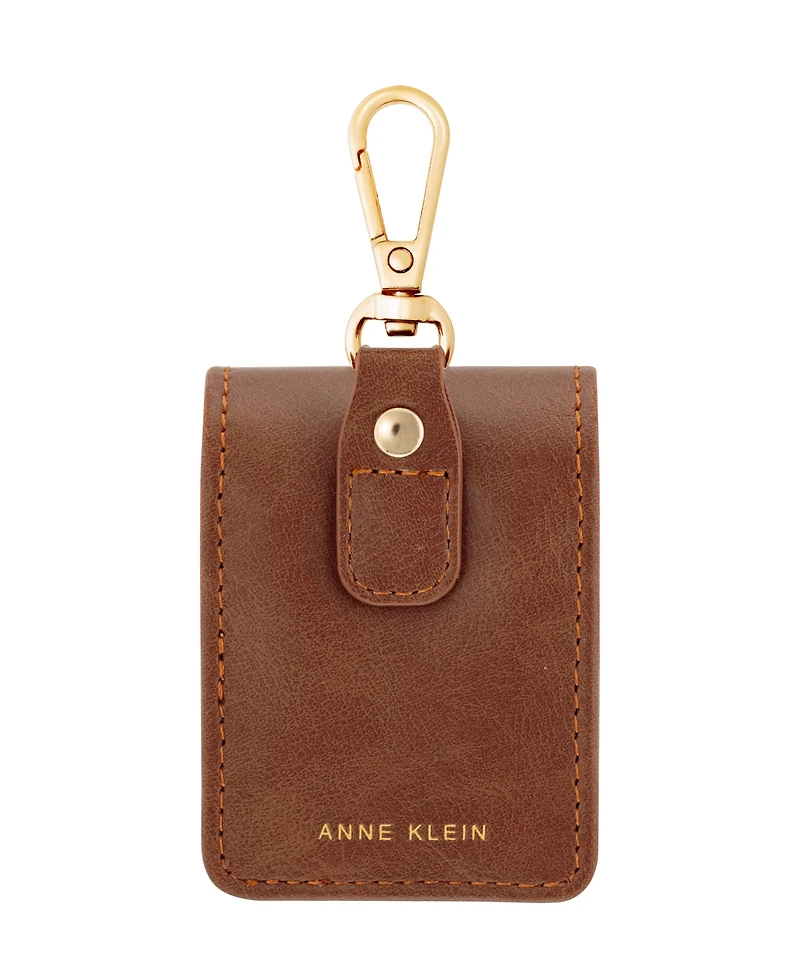 Anne Klein Women's Honey Brown Faux Leather Case with Spring Clip designed for AirPods