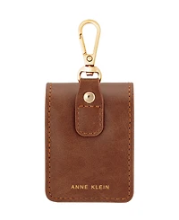 Anne Klein Women's Honey Brown Faux Leather Case with Spring Clip designed for AirPods