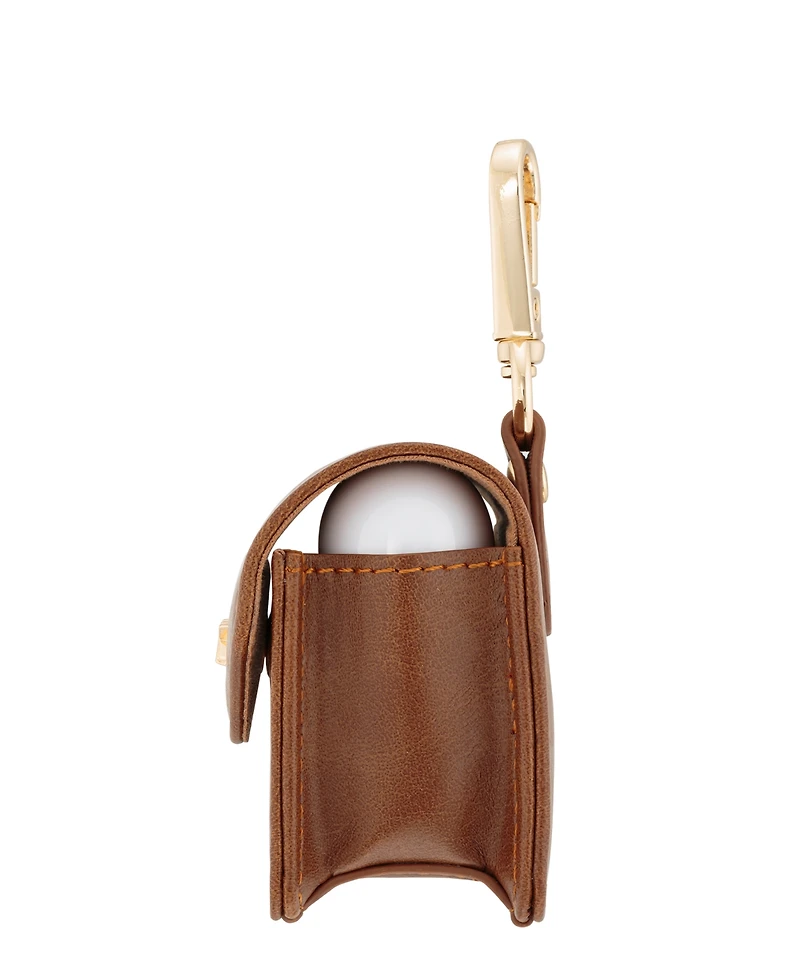 Anne Klein Women's Honey Brown Faux Leather Case with Spring Clip designed for AirPods Pro