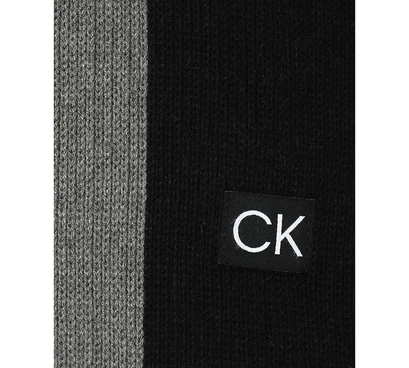 Calvin Klein Men's Thick Wool Blend Side Stripe Logo Scarf